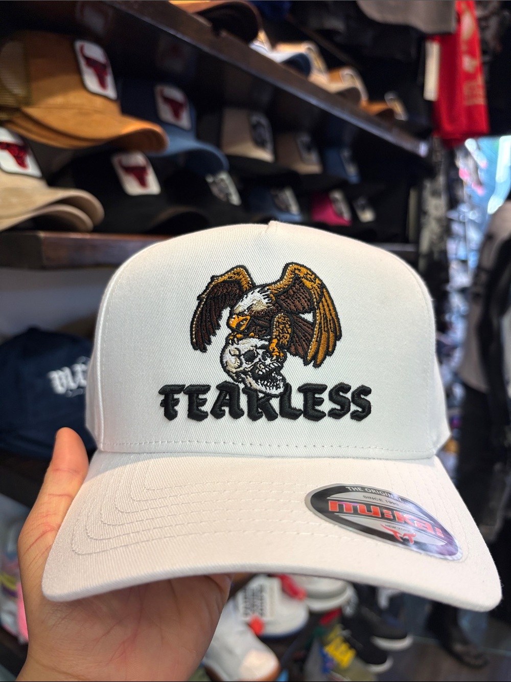 White 'Fearless' Eagle Embroidered Trucker Hat
